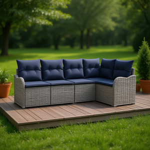 Conjunto de Sofá de Jardín de Ratán Sintético Gris, 5 Plazas, Resistente a la Intemperie, Muebles de Exterior de Diseño Contemporáneo - Product Image 2