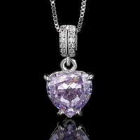Impresionante Conjunto de Joyas con Amatista en Corte Corazón y Detalles de Circonita Cúbica: Collar con Colgante, Pendientes y Anillo para el Día de San Valentín