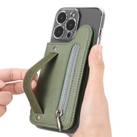 Portefeuille adhésif avec fermeture éclair, ceinture télescopique, bouton-pression, blocage RFID et dos magnétique pour iPhone 17 Pro, 16e, 16 Pro Max