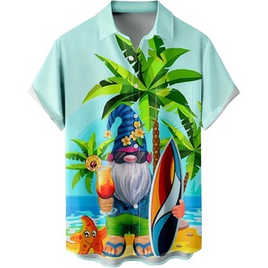 เสื้อฮาวายสำหรับผู้ชาย แขนสั้นทรงหลวม คอตั้ง ปักโลโก้ได้ ระบายอากาศได้ดี พิมพ์ลาย ODM เสื้อชายหาด รีสอร์ท ลำลอง - Product Image 1