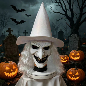 Nouveau <span class=keywords><strong>Masque</strong></span> de Sorcière Horreur en Gros avec Chapeau, Coiffe d'Halloween, <span class=keywords><strong>Masque</strong></span> Complet en Latex Effrayant pour Fête d'Halloween, Idéal pour le Cosplay - Product Image 1