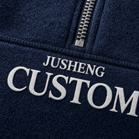 Sweat à capuche demi-zip personnalisé pour homme en molleton bouclette coupe ample, sur mesure, bleu marine, coton épais, streetwear, effet délavé