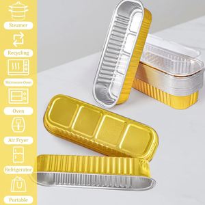 Disposable Aluminum <b>Foil</b> Mini Loaf Pans with PET Plastic Lids 50pack 200ml Microwavable Food Grade Rectangle Baking <b>Containers</b> - Product Image 4