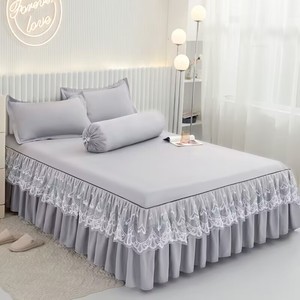 Stile europeo e americano tinta unita principessa pizzo gonna tre pezzi Set lenzuola 100% poliestere - Product Image 2