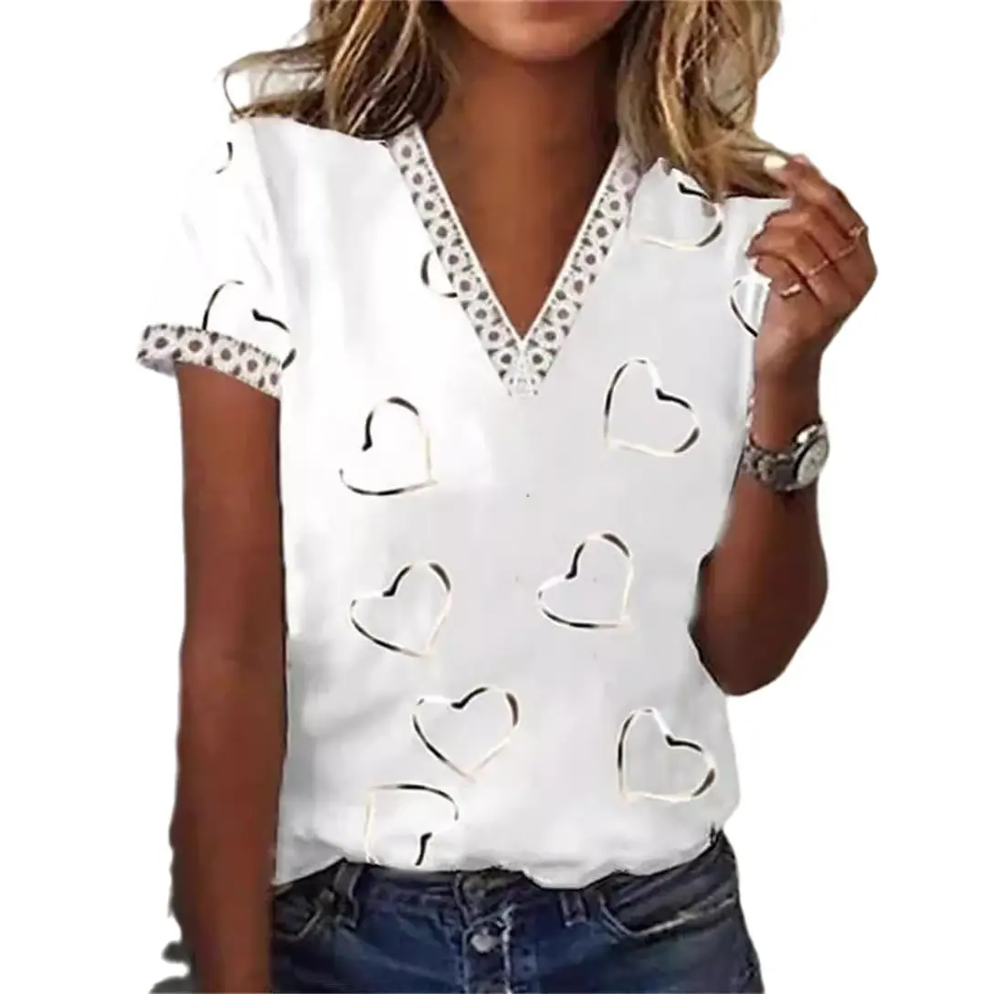 Элегантные кружевные топы, женские блузки, модная женская рубашка с V-образным вырезом, свободные топы и блузка