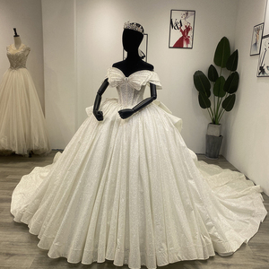 Jancember Wm002 2023 Ivory <b>Glitter</b> Shiny <b>Prom</b> Off Shoulder Wedding <b>Dresses</b> Ball Gown - Product Image 5