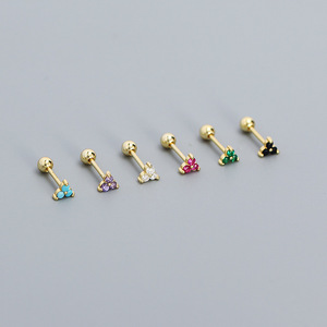 New Hot Bán Vàng Bạch kim chất lượng cao trang sức hợp thời trang S925 Sterling Silver bạc với đầy màu sắc Zircon tam giác chủ đề Stud Bông tai - Product Image 3