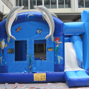 บ้านลมเป่าลมรูปปลาโลมาทำจาก PVC สำหรับเช่าจัดงานปาร์ตี้ - Product Image 1