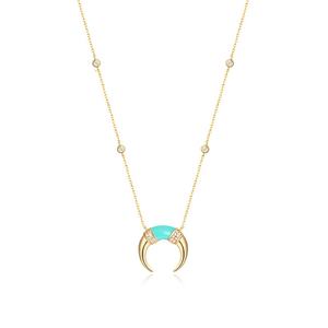 <span class=keywords><strong>Collana</strong></span> Lunga Boho in <span class=keywords><strong>Argento</strong></span> Sterling <span class=keywords><strong>con</strong></span> Smalto, <span class=keywords><strong>Corno</strong></span> di Bufalo Dorato e Luna Crescente - Product Image 1