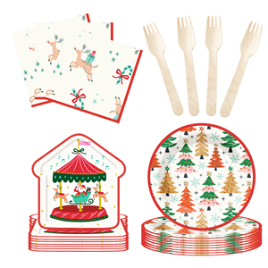 DAMAI Stock Customized Disposable Paper Plates with Santa and Christmas Tree Pattern Christmas Theme Tableware Set Decorations - Product Image 5