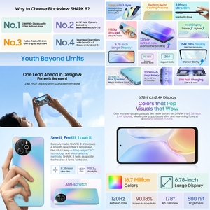 Toàn Cầu 4G Mạng Giá Rẻ Điện Thoại Thông Minh 256GB Blackview Cá Mập 8 Vân Tay 6.8 Inch Android 13 Helio G99 Octa Lõi 4G Điện Thoại Thông Minh - Product Image 6