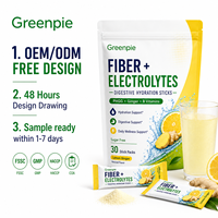 Complément alimentaire Greenpie Private Label sans sucre pour la santé intestinale, fibres et électrolytes, saveur citron gingembre, poudre de fibres et d'électrolytes