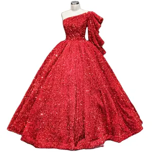 Красное блестящее платье на одно плечо без рукавов для свадебной вечеринки Serene Hill HM67098, блестящие свадебные бальные платья для женщин