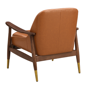 29.2'' Mid-Century Faux Leather Accent Chair with Cushioned Seat, Solid <b>Wood</b> <b>Frame</b>, and Brass-Tipped Legs - Product Image 4