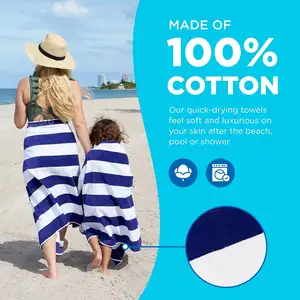 Custom LOGO Cotton Blue And White Color Striped Pool Beach Towel For Resort Hotel