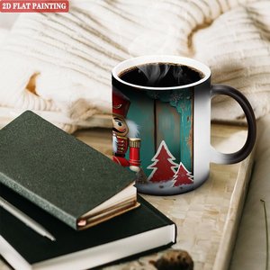 Taza de Café de Cerámica Negra Esmerilada de 11 oz que Cambia de Color con el Calor, Diseño de Cascanueces Navideño, Vajilla para Fiestas - Product Image 3
