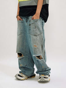 Vintage lavage déchiré jeans conception inversée pour faire sale brosse peinture personnalité jeans mâle hipster plancton <span class=keywords><strong>beau</strong></span> - Product Image 3