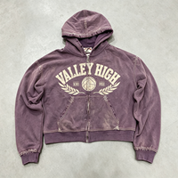 Hoodie Zipper Heavyweight Sun Faded Dirty Spray Streetwear dengan Logo Valley High Bordir, Pakaian Fashion Grosir