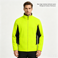 Veste Softshell Coupe-Vent Haute Visibilité avec Panneaux Fluorescents Contrastants, Col Montant, Fermeture Éclair, Manteau de Travail de Sécurité pour la Construction