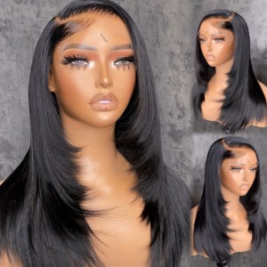 Peluca con cierre de encaje HD con corte de pelo de mariposa, pelo <span class=keywords><strong>brasileño</strong></span> Natural prearrancado 4x6, peluca negra sin pegamento para mujer, encaje transparente - Product Image 2