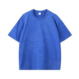 Camiseta Azul para Hombre, Corte Holgado, Cuello Redondo, Algodón Batik, Manga Corta, Diseño Desgastado, Estilo Casual - Product Image 1