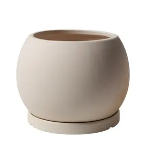 Nordic Design Ceramic Planter Pot with Saucer Unglazed Surface Sphere Giant Flowerpot for Garden Home Decor