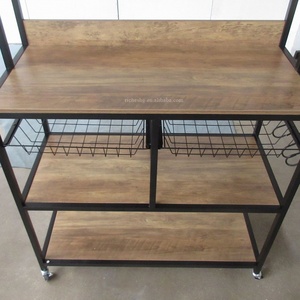 Étagère de rangement multifonctionnelle pour micro-ondes, support pour four, étagère de cuisine en bois et en métal avec crochet - Product Image 4