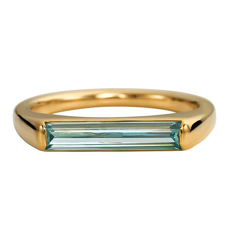 Milskye design elegante longo baguette noivado banhado a ouro vermeil anel casamento banda