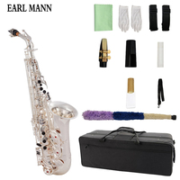 Earl Mann Alto Saxophone EB Tone Brass Woodwind Instrument with Silver Plated Finish for Performance & Entertainment