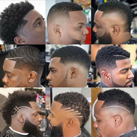 Système de remplacement capillaire en cheveux humains bouclés afro, avec base en PU et dentelle, 2mm, noir de jais, cheveux vierges, toupet pour hommes