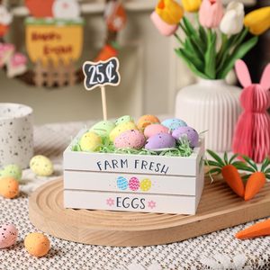 Easter Wooden Crate Decorative Box Farm Fresh Eggs Storage Display Desktop Ornament Rectangle Handmade Easter Decoration - Product Image 3