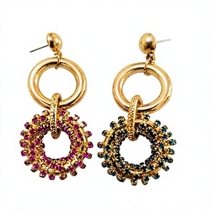Pendientes de Aro Chapados en Oro con Cristales de Estrás en Engaste de Bisel, Estilo Bohemio, Joyería para Mujer para Fiestas - Product Image 1