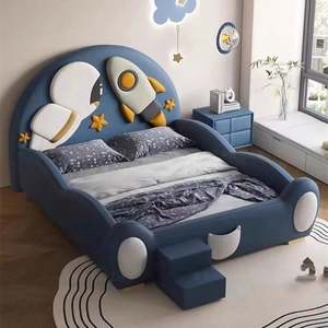 Astronaut Child <b>Bed</b> Space Theme <b>with</b> <b>Slide</b> & Guardrails Modern Full Wood Comfortable <b>Bed</b> for Bedroom - Product Image 4