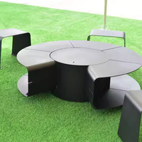 Poêle de jardin moderne et durable avec table intégrée, foyer à bois en acier noir