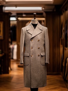 Cappotto Lungo da <span class=keywords><strong>Uomo</strong></span> Slim <span class=keywords><strong>Doppiopetto</strong></span> in Lana con Motivo a Spina di Pesce Retrò e Bottoni Decorativi per Primavera Autunno - Product Image 5