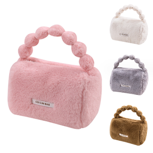 Sac à maquillage en peluche doux et portable, <span class=keywords><strong>rose</strong></span>, mignon, moelleux, avec poignée, fermeture éclair, <span class=keywords><strong>organiseur</strong></span> de maquillage - Product Image 1