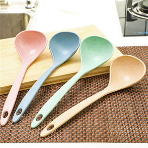 Wheat Straw Soup Ladle Long Handle Eco Friendly Porridge Spoon Kitchen Plastic Thickened Congee Spoon Solid Color Adult Use - Product Image 3