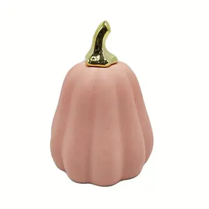 Adornos de cerámica rosa para la cosecha, calabaza de cerámica para decoración de vacaciones