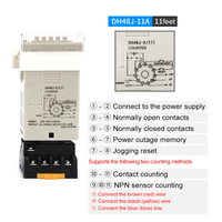 Compteur numérique à relais DH48J-11A avec entrée de signal de contact/capteur à 11 broches, fonction de mémoire de panne de courant 12V à 380V avec socle