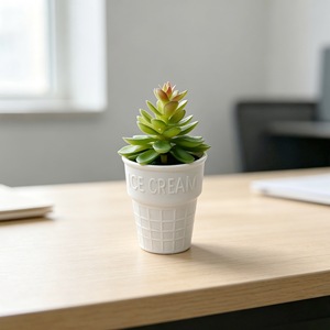 Plante succulente artificielle en pot dans un bol à glace, mini décoration de bureau, verdure pour la maison, décoration de table de bureau - Product Image 4