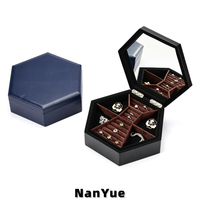 Boîte à bijoux hexagonale en cuir PU avec miroir, organisateur double couche en velours pour bagues, boucles d'oreilles, colliers, rangement de voyage, logo personnalisé