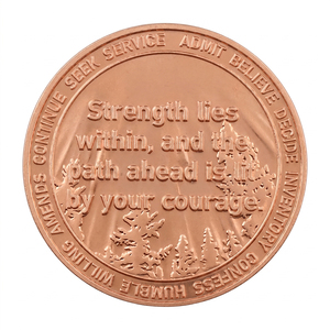 Moneta da collezione rotonda da 1 oz in rame puro .999, stampata UV, con citazione '<span class=keywords><strong>One</strong></span> Day at a Time', 'Lupo' e 'Coraggio', a doppia faccia, serie 'Sobriety Bullion' - Product Image 1