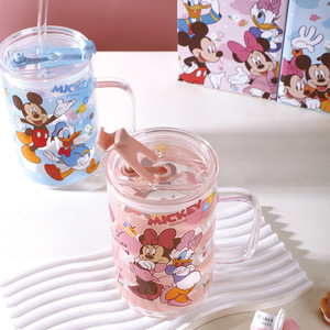 Grande tasse en <span class=keywords><strong>verre</strong></span> borosilicate Mickey & Friends avec couvercle et paille – Mignonne tasse à eau en forme de dessin animé - Product Image 2