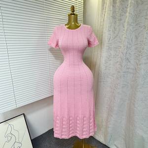 Vestidos de Punto de Manga Corta con Cuello Redondo y Cordones, Elegantes y Ajustados, para Mujer, Nueva Colección de Verano - Product Image 4