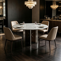 Table à manger ronde en marbre avec pieds dorés, mobilier de restaurant, acier inoxydable, métal, luxe moderne pour café, hôtels