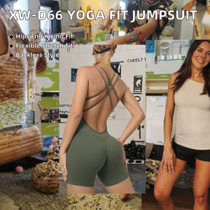 Combinaison de yoga XW-D66 pour femme, extensible dans quatre directions, en spandex/nylon, col rond, dos nu, effet push-up, une pièce - Product Image 2