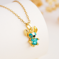Collier personnalisé mignon plaqué or 18 ct émail bleu extraterrestre inspiré du dessin animé Lilo et Stitch pendentifs pour enfants filles cadeaux