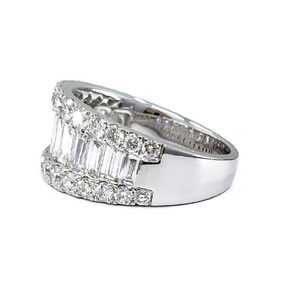 Anillo clásico de compromiso de oro blanco de 18 quilates con diamantes talla princesa y baguette, banda ancha, para mujer, para bodas y fiestas, con engaste de canal, regalo, joyería fina - Product Image 2