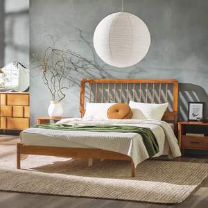 DB Mid-Century Modern King Spindle Bed Mobilier de chambre en chêne massif Queen Size Caramel en contreplaqué souple pour la maison ou l'hôtel - Product Image 2