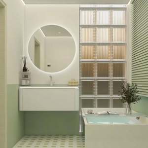 Meuble-lavabo simple en laque vert crème de style français frais pour petit appartement - Product Image 2